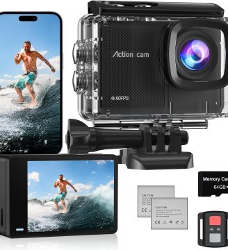 4K 60FPS Action Camera with 64GB Card-48MP Waterproof Camera,40M Underwater Camera,8X Zoom,EIS Stabilization,WiFi,Remote Control,MotorcycleCamera with 2 Rechargeable Batteries